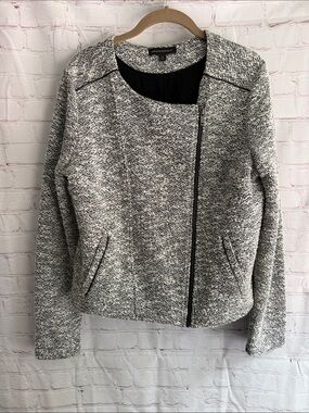Banana Republic Black & White Tweed-like Zip-Front Blazer Jacket Woman’s Size 12